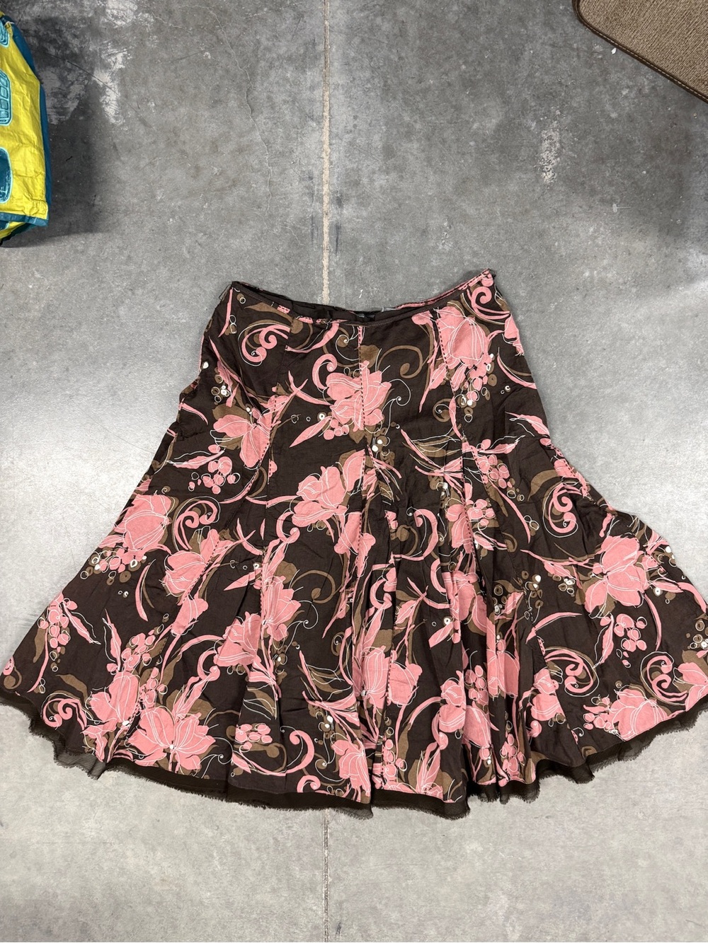 Apt. 9 Brown Skater Skirt with Pink Floral Print